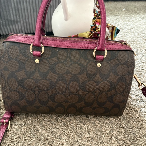 Coach Brown Signature Satchel with Pink Accents and Gold Hardware - Picture 2 of 5